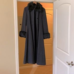 Beautiful wool coat with Faux fur trim. Only worn to holiday parties.
